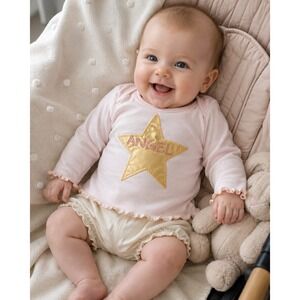 Vintage Sofi Baby Girls Pink Angel Star Long Sleeve Top 0-6 Months